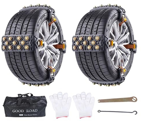 8er Set Schneeketten für Auto - Manganstahl & TPU Reifenketten mit Eiskratz-Funktion - 5 Sek. Schnellmontage ohne Anheben - Universal für 165-265mm Reifenbreite - Kältebeständig bis -50℃