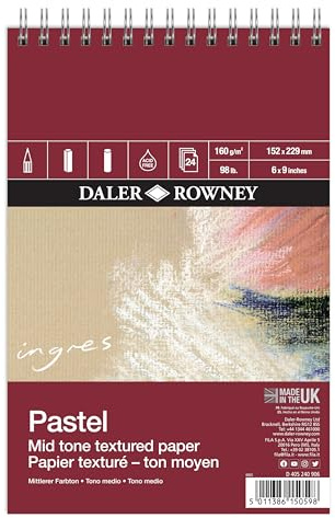 Daler-Rowney Ingres - Bloc de papel en espiral de 160 g/m², 9 x 6 pulgadas, textura colocada, 3 colores surtidos de tonos claros, 24 hojas, para artistas profesionales y estudiantes (tono medio, 9 x 6