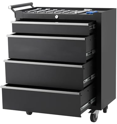 Rolling Tool Chest, 4 Drawers Tool Storage Cabinet with Wheels, Portable Tool Cabinet Organizer with Locking System & Drawer Liners,Universal Lockable Wheels, Tool Storage Cart for Garage, Workshop