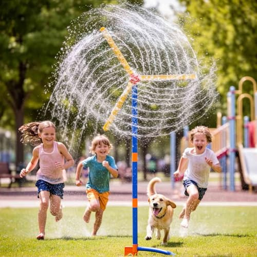 59 Windmill Water Sprinkler Toy, 2026 Upgrade Windmill Water Sprinkler for Kids, 360° Rotating Double-Sided 6 Blades Splash Toy with 54 Nozzles for Summer Outdoor Play
