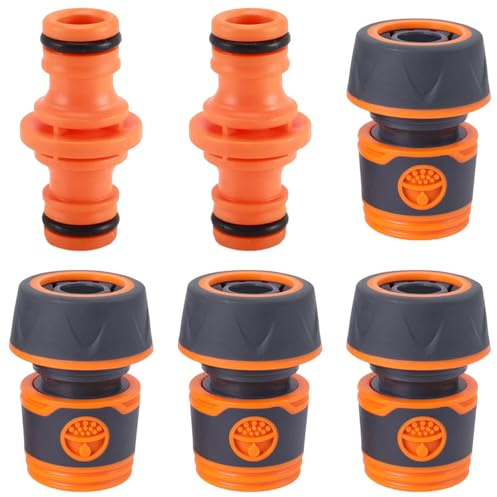 Set 6 Pezzi Raccordi Tubo Acqua Giardino 3/4 Pollici (16mm), Attacco Rapido Acqua Universale, Connettore per Canna da Giardino e Adattatore Rubinetto per Irrigazione e Lavaggio Auto, Arancione