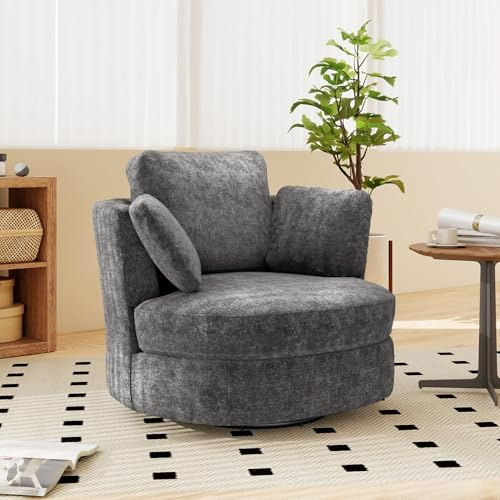 NuvlaGu Moderna poltrona XXL in ciniglia con 3 cuscini utilizzabili separatamente e imbottitura altamente elastica, comoda poltrona da lettura per soggiorno, camera da letto e studio (grigio 1)