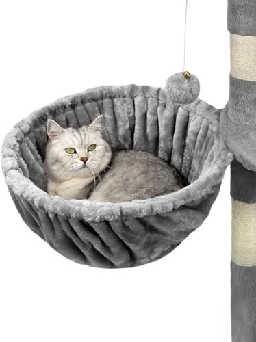 lionto Hängsäng i mjuk plysch för klösträd, Ø 40 cm, 25 cm djup, mysig sovskål för alla klösmöbler med M8-gänga, stabil metallram för små & stora katter, ljusgrå