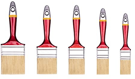 HARDY WORKING TOOLS Flachpinsel-Set 5-teilig, 1 Stück – 25, 35, 50, 60, 75 mm Breite, Malerpinsel Set mit Holzgriff, Lackpinsel Serie *33*, 5PCS, Pinselset A0283-050100 Rot