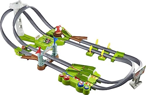 Hot Wheels HFY15 - Mario Kart Mario Rundkurs Rennbahn Trackset Deluxe Inkl. 2 Spielzeugautos, Spielzeug Autorennbahn Ab 5 Jahren