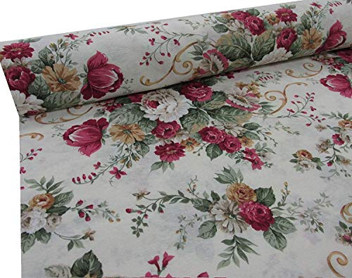 RIVERO TEJIDOS. Tejido de loneta estampada con rosas con 280 cm de ancho. Se vende por metros. Ideal para la confección de cortinas, manteles.