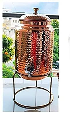 Will & Weaves Wasserspender aus reinem gehämmertem Kupfer mit Zapfhahn – Matka Wasserkrug mit Ständer – 5 Liter