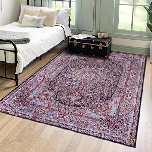 Mazovia Orientalisch Vintage Teppich - Kurzflor Waschbar - Weich Traditioneller Teppich für Wohnzimmer, Schlafzimmer, Esszimmer – Oriental Teppiche - Rosa Pink 120 x 170 cm