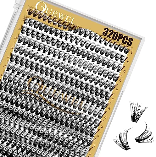 Wimpern Einzeln QUEWEL 320stck Individuelle Wimpern für Augen Make-up 40D 0.07 D Curl Mix 9-16mm Künstliche Wimpern DIY Cluster Wimpern Individual Lashes Wimpernbüschel Wiederverwendbar(40D-D-9-16)
