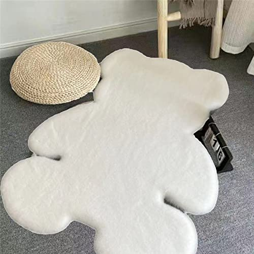 Bärenform Teppich - Weicher, Zotteliger Kunstfellteppich für das Kinderzimmer, Süße Baby-Spielmatte, Flauschig (Weiss)
