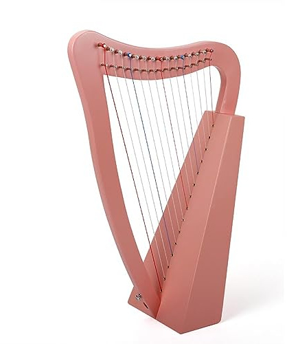 Leierharfe 15 Saiten Musikinstrument aus Mahagoniholz Saiteninstrument mit Zubehör Tragbare Harfe für Anfänger (Rosa)