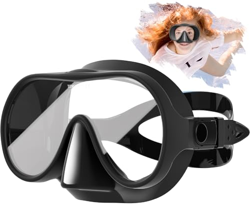 Tyuodna Schnorchelset Erwachsene,Taucherbrille mit Schnorchel,übergroßen Linse 180° Weitwinkel Anti-Fog Snorkeling Set,Macaron-Farben Taucherbrillen für Schnorcheln,Tauchen (Schwarz)