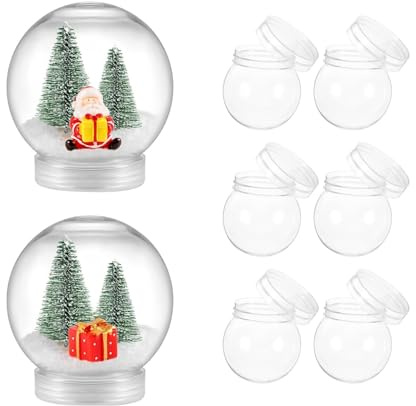 MAGICLULU 8Pcs 3 inch DIY Snow Globe Clear Plastic Water Globe with Screw Off Cap DIY Christmas Water Globe Fillable Snow Globe with Lid for DIY Crafts Christmas Valentine Home Decoration