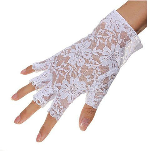 BrightGlow Spitzenhandschuhe Kurze Netzhandschuhe Handschuhe 1920er Jahre Elegante Kurze Braut Handschuhe Tea Party Halloween Fingerlose Floral Handschuhe für Hochzeit Party Kostüm Zubehör Weiß