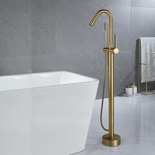 XJTNLB Mitigeur Baignoire Ilot Sur Pied Or Brossé Robinet Baignoire avec Douchette Rotatif à 360° Mitigeur Monocommande Bain Douche-B