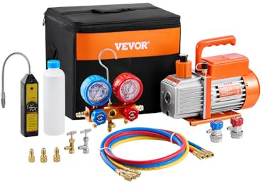 VEVOR Pompe à Vide Climatisation, 127 L/Min, Pompe à Vide Frigoriste CVC 1 Étage, Kit Jauges Collecteur de Réfrigérant Clim Auto, Détecteur de Fuite, pour R134a, R12, R22, R502a, R410A, R404, R407C