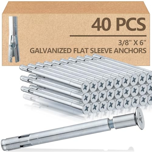 Tandefio 40 Pcs 3/8 x 6 Flat Sleeve Anchors for Concrete Zinc Plated Expansion Anchors Flush Mount Bolt for Masonry, Brick, Concrete Heavy Duty Bolts Secure Fastening