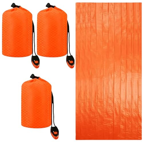 Saco de dormir de emergencia, juego de 3 sacos de vivac, ultraligeros, impermeables, para exteriores, camping, senderismo, como saco de dormir de cabaña, equipo de emergencia, con protección contra el