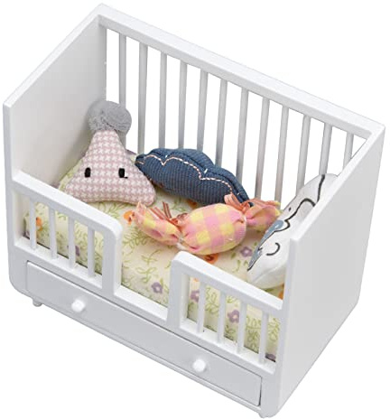 Aoaoy 1:12 Scala Miniatura Casa Delle Bambole Del Bambino Letto Della Bambola, FAI DA TE Culla di Legno Artigianato per la Camera Delle Bambole Camera