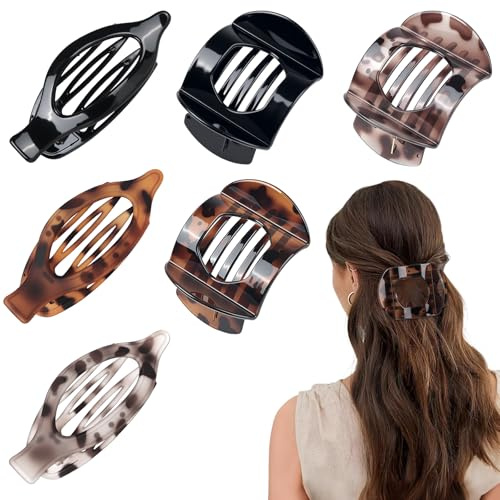 Yoaasyo 6 Fermagli piatti da donna, Pinze ovali per capelli, Eleganti Mollette capelli, Grandi e resistenti, per capelli sottili e spessi, Antiscivolo, per yoga
