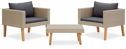 Qnhdfrt Garten Lounge Set 3 Teile PE Rattan Sofa mit Couchtisch und Kissen Beige Anthrazit für Balkon Terrasse Garten