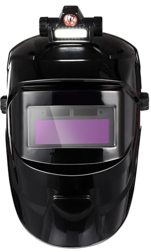 SHERCHPRY Auto Darkening Welding Helmet with Headlight, Solar Powered Welder Mask Hood, Large Viewing Protective Weld Hood for Welding, Includes 10 Replacement Lens Shields