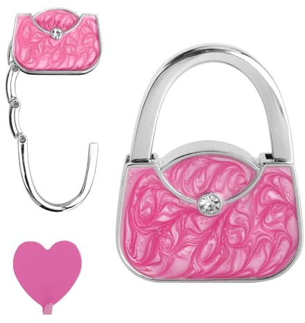 XRVRILE 2 Stück Handtaschenhalter für Tisch, Faltbar Metall Zinklegierung Rutschfest Haken, Rosa Tragbar Taschen Aufhänger für Büro Café Restaurant Frauen Geschenkidee, bis 5 Kg