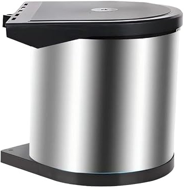 Relaxdays Poubelle encastrable 8L, Couvercle basculant, 27,5x27x28cm, pour Meuble sous évier, INOX Argent