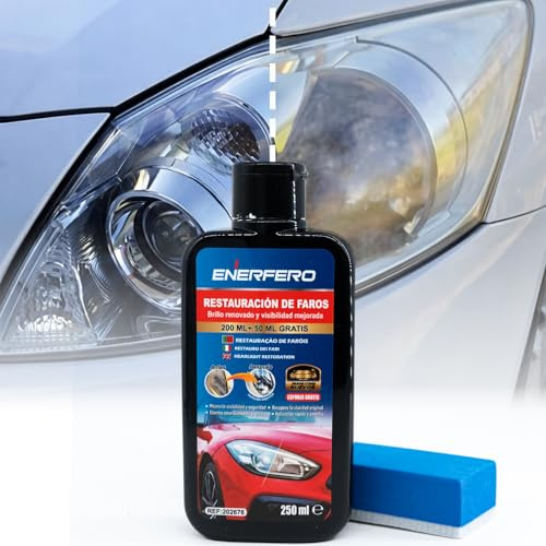Enerfero Pulir faros coche 【Nuevo modelo 2026】 faros coche Alto brillo y resistente a la abrasión Elimina óxido, amarilleamiento y arañazos de los faros, fácil de usar +250ml Esponja Premium