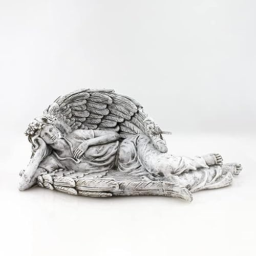Goldbach Polyresin liegend Engel Grave Decor, 40 x 24 x 17 cm, Stein grau
