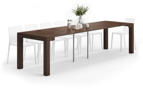 MOBILI FIVER, First, ausziehbarer Konsolentisch, 45(305) x90 cm, Nussbaum Canaletto, Made In Italy