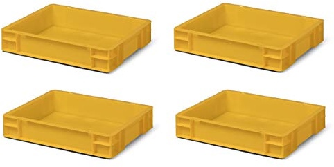 4 stycken transportstapelbara lådor TK450-0 gula Lxbxh 400 x 300 x 75 mm, från PP, volym: 7 liter verklig industriell kvalitet även lämplig för mat