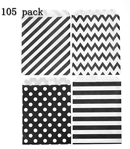 105 Stück im Set Candy Bar Tüten, Treat Sacks, Candy Tüten, Papiertüten Candy Bar Bags Süssigkeiten Beutel, BonBon Taschen, Süssigkeiten Beutel 13 x 5,5 x 18,5 cm Packung Schwarz