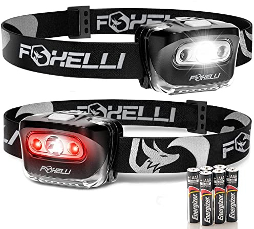 Foxelli LED Stirnlampe – für Erwachsene & Kinder, Laufen, Camping, Wandern, Stirnlampe mit Weiß- und Rotlicht, leichte wasserdichte Kopflampe mit bequemem Stirnband, 3 AAA-Batterien enthalten