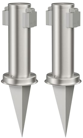 ledscom.de 2X Garten-Steckdosen-Säule PORU mit Erdspieß für außen, 2-Fach, Edelstahl, rund, 27cm