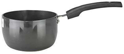 Hard Anodised Milk Pan with 2 Double Pouring Lips 16cm Black Aluminium Small Deep Large Milk Pan Boiling Pot with Dual Pouring Lips (16cm)