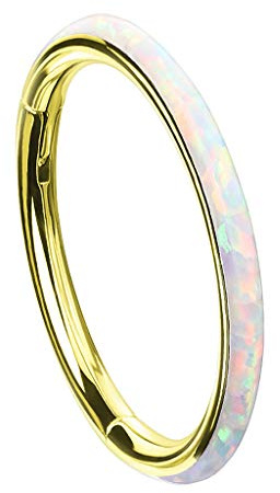 Piersando Segment Clicker Scharnier Ring Piercing mit Opal Stein Septum Tragus Helix Nase Lippe Nasenring Ohr Ohrpiercing Nasenpiercing Gold Weiß 1,2mm x 8mm