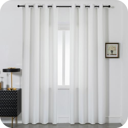 GIRASOLE HOME® Coppia Tende Semi Oscuranti Tinta Unita Tenda per Soggiorno e Camera 2 Pannelli con Occhielli (Bianco, 140x275cm)