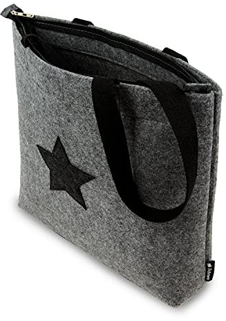 Tebewo Shopping-Bag aus Filz, große Einkaufs-Tasche mit Reißverschluss Henkel und 2 Innentaschen, Einkaufskorb, vielseitige Faltbare Tragetasche, grau mit Stern