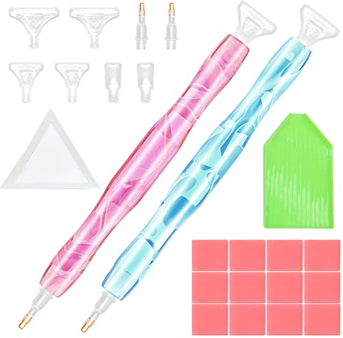SPOKKI 2 Stück Diamond Painting Stift, Kunstharz Diamant-Malstift mit 12 Stück Ton 2 Trays und 8 Ersatz-Tipps, 5D Diamant Malerei Zubehör Werkzeuge für Diamant Malerei DIY Nagelkunst