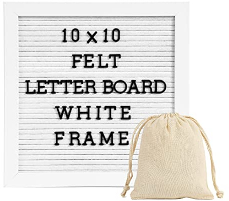 G GAMIT Letter Board Sign White Frame 10x10 - Felt Letter Board Baby Announcement Board with Typewriter Letters, White Letter Board Sign Board&Message Board with Stand and Canvas Bag.