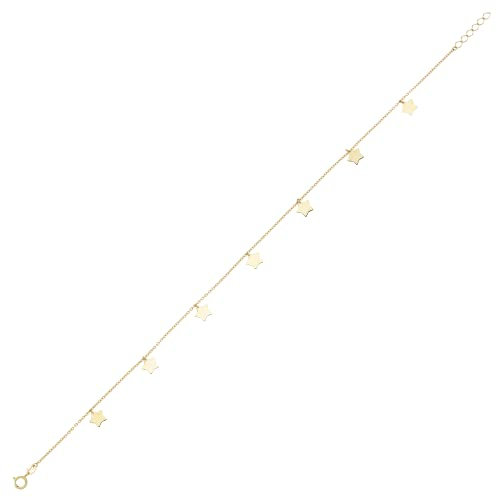 JC Schmuck | Damen Fusskette in 585 Gold mit Sternen | Fußkette Fußkettchen Ankerkette Schmuck | Länge verstellbar 23 cm bis 25 cm | 8419