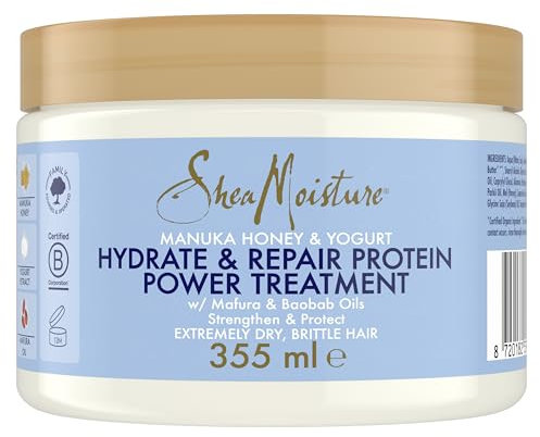 SheaMoisture Manuka Honey & Yoghurt Protein Power Hair Mask – Sulphate-Free Deep Conditioner with Baobab Oils & Shea Butter – Strengthens Dry, Brittle Hair, Reduces Breakage & Adds Curl Shine 227 ml
