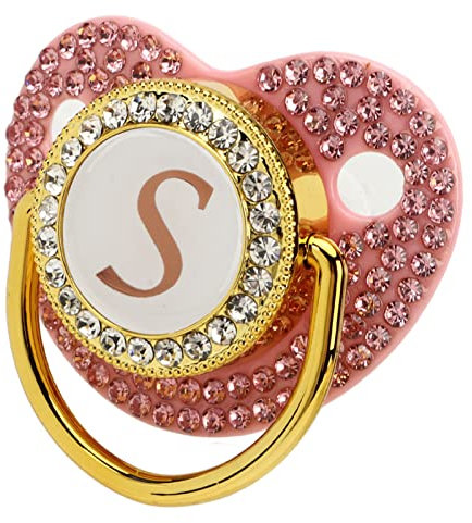 Gold Baby Schnuller Personalisierte Schnuller und Clip Schnuller Set, Schnuller A-Z 26 Liter Bling Neugeborenes Silikon Schnuller Alter von 6 bis 18 Monate (Briefe)