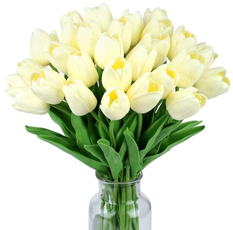 SITUMEIZI Künstliche Tulpen, fühlen sich echt an, beige, 35,6 cm, Seidenblumen für Zuhause, Küche, Dekoration, Muttertag, Frühling, Ostern, Hochzeit, Blumenstrauß, Dekorationen, Büro,