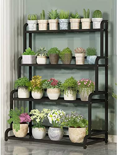 Mehrschichtiger Pflanzenständer Blumenständer aus Metall, schwarze Pflanzenregale mit hinterer Stange, Leiter Pflanzgefäß Aufbewahrungsregal für den Innen Außen Garten Balkon ( Size : 100x50x135cm )