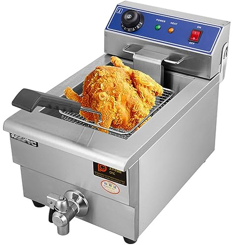 RUYICZB Friteuse Électrique en Acier Inoxydable 3000 W avec Panier À Friture Et Couvercle, Friteuse Electrique INOX Commerciale avec Robinet De Vidange pour Frites Poulet Snacks Maison