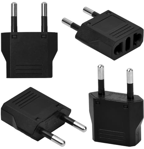 4 Piezas Adaptador Enchufe Americano a Europeo, Adaptador de Conversor Español a EE. UU, Adaptadores De Viaje Universal, Plug Adaptor a 2-Pin USA para Europa/USA/US/Canadá/México (US to EU, Negro)
