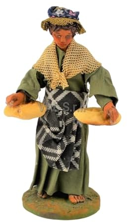 Holyhome Donna con pane cm 12 (4,72 Inch) - Presepe Napoletano Terracotta Vestita