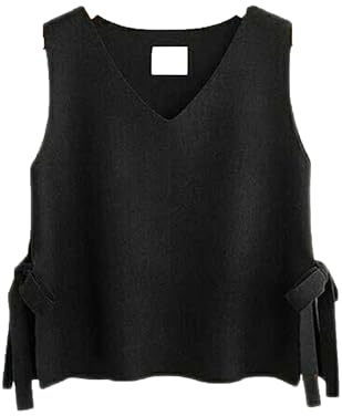 DGKaxiyaHM Gilet sans Manches à Nouer sur Le CôTé pour Femmes DéBardeurs LéGers à Col en V Gilet en Tricot Ample De Couleur Unie (Le Noir,XL)